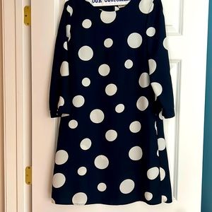 Adorable A-line Navy Blue and White Polka Dit Dress